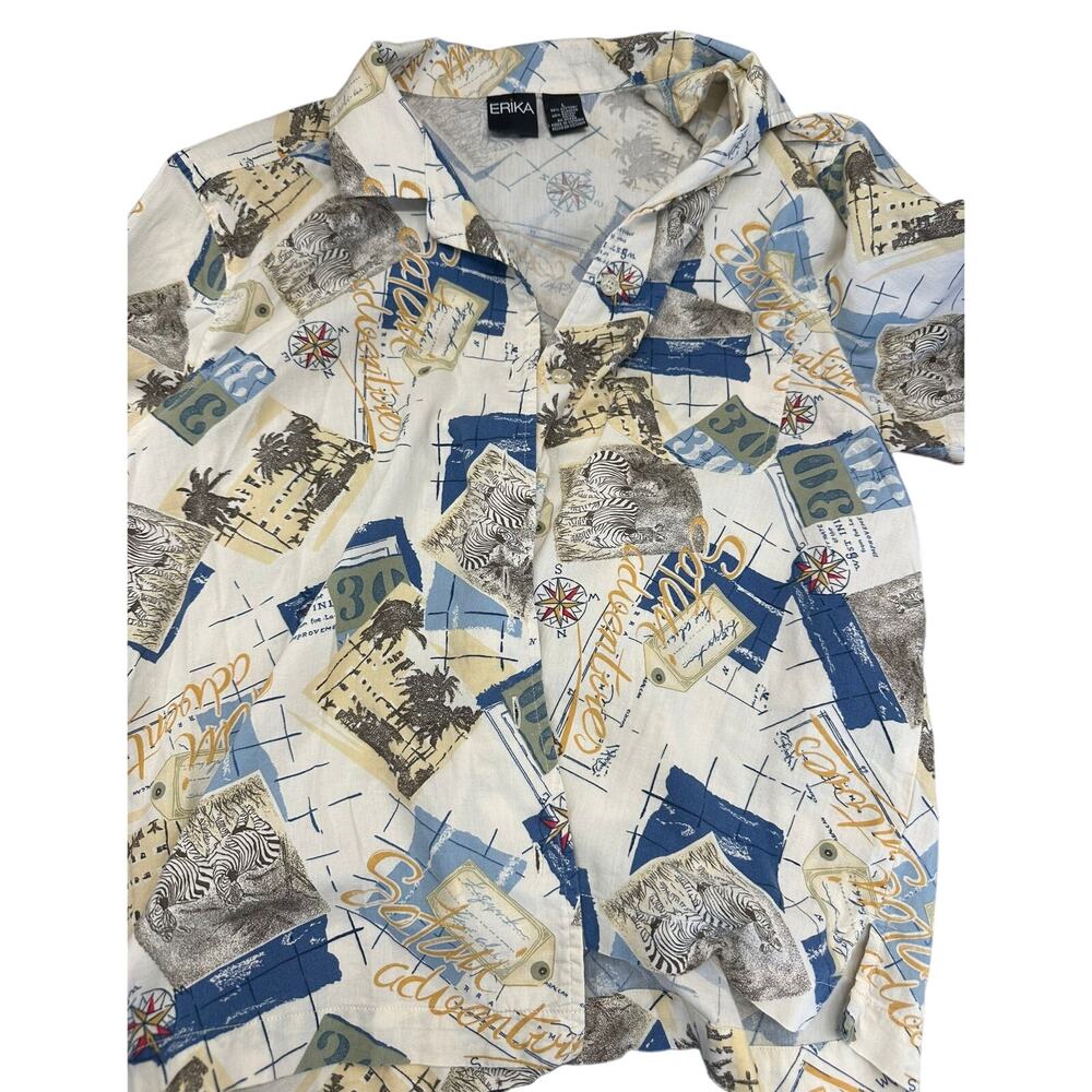 Erika Men's Large trees, zebra print, compass Hawaiian Shirt short sleeve